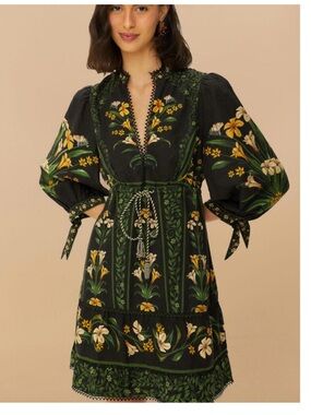 Farm Rio Flowers Arch Black Mini Dress